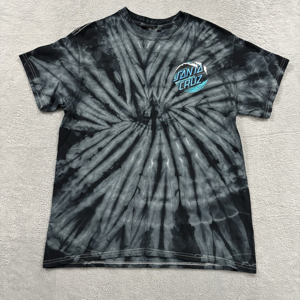 Santa Cruz T-Shirt Men's Medium Tie Dye Surf Wave Logo Skateboard Black Blue